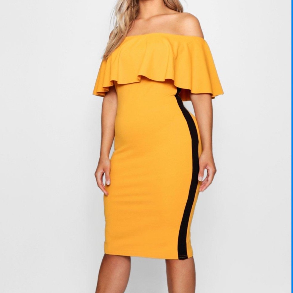 Elegant Mustard Off-Shoulder Dress